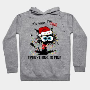 Black Cat Santa Hat It's Fine I'm Fine Everything Is Fine Hoodie